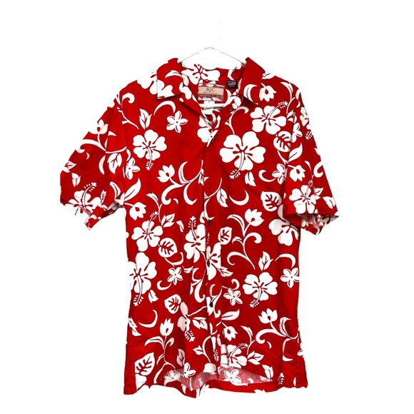 Sz L RJC Red & White Hawaiian 🌺 Short Sleeve Button Down Shirt - Picture 5 of 6